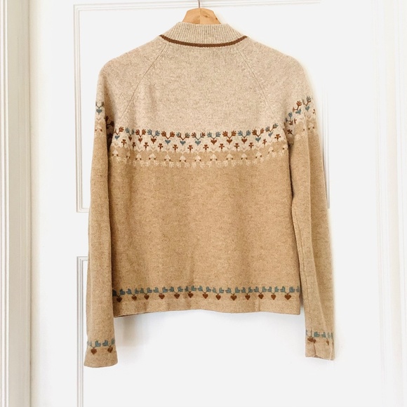 𝅺Woolrich Women’s Lamb’s Wool 1/4 zip Sweater M Raglan Skiing Fair Isle Camel - Picture 11 of 12